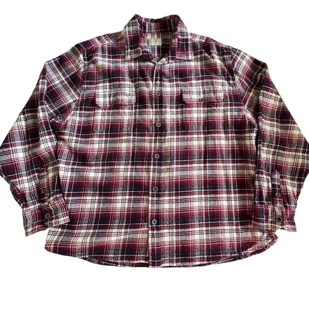 Jachs Tartan Plaid Red Flannel Button Up Shirt Mens 2XL Pockets Casual Outdoor